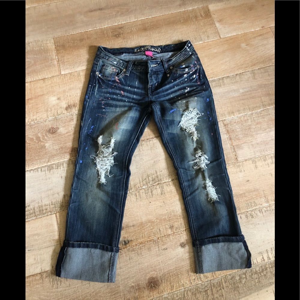 Almost Famous Y2K crop paint splatter jeans 1 juniors